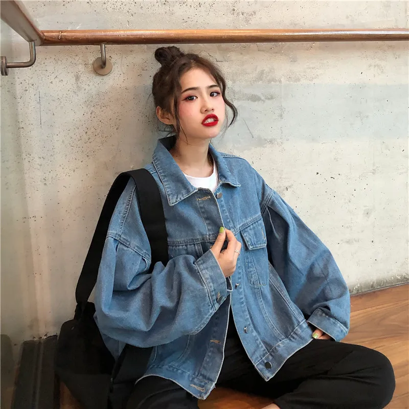 

Photo Shoot 2019 WOMEN'S Dress Autumn Korean-style Loose-Fit Slimming Puff Sleeve Coat Cowboy Short Tops Fashion