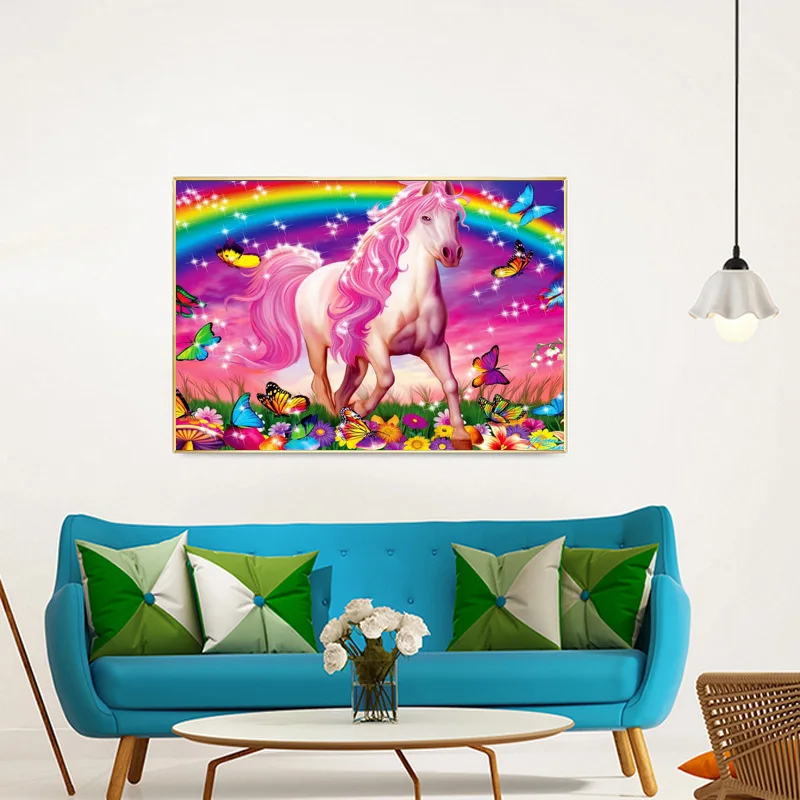 

New Style 5D Diamond Painting Cartoon Horse Rainbow Stick-on Crystals Cross Stitch Decorative Painting Full of Crystals Cross Bo