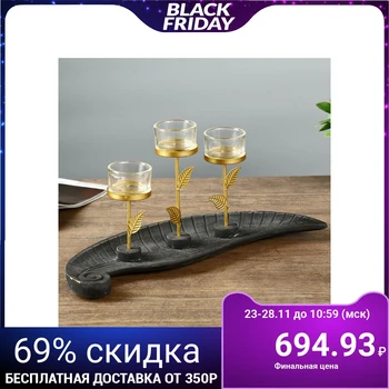

Candlestick wood, metal for 3 candles "Curved sheet" 14x34.5x12.5 cm 4453227