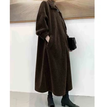 Шуба овечья стриженая куртка зимние женские частицы свободные большие размеры высокое качество длинное теплое меховое пальто натуральный мех пальто
