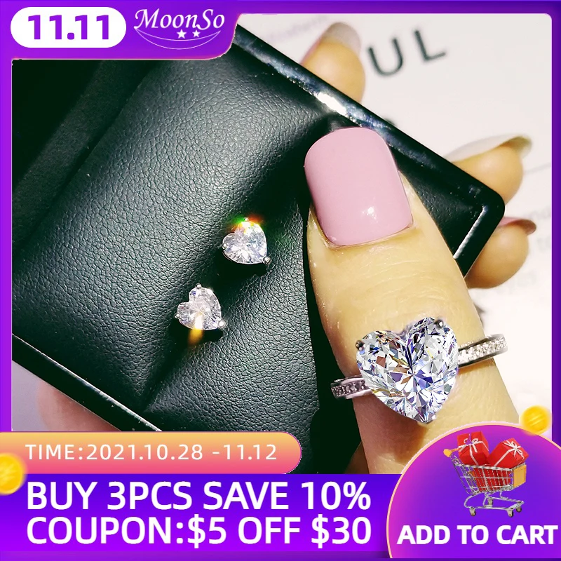 2pcs Pack 925 Sterling Silver Jewelry set halo Engagement ring round stud earring for Wedding christmas gift party J4921 | Украшения и