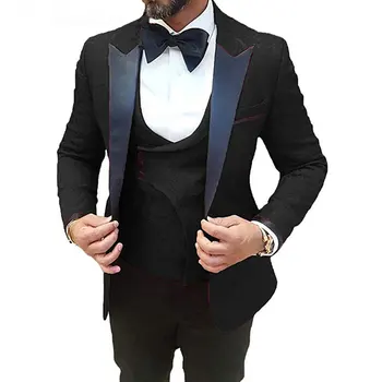 

Trajes De Hombre Coat Pants Suits For Men 2020 Black Floral Peaked Lapel Formal Dress Tuxedo Groom Wedding Suits For Men