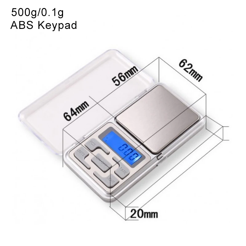 500g-0.1g ABS 0,01/0,1g Высокоточный цифровой шкалы 100/200/300/500g Мини ЖК-дисплей Подсветка электрическая карманная шкала Кухня в граммах для бриллиантовых ювелирные украшений Вес - Цвет: 500g-0.1g ABS