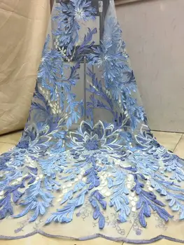 

High Quality Handmade Lace Fabric Top Selling sky blue Embroidered African French Lace Fabric/ Tulle Lace Fabric for Wedding FD9