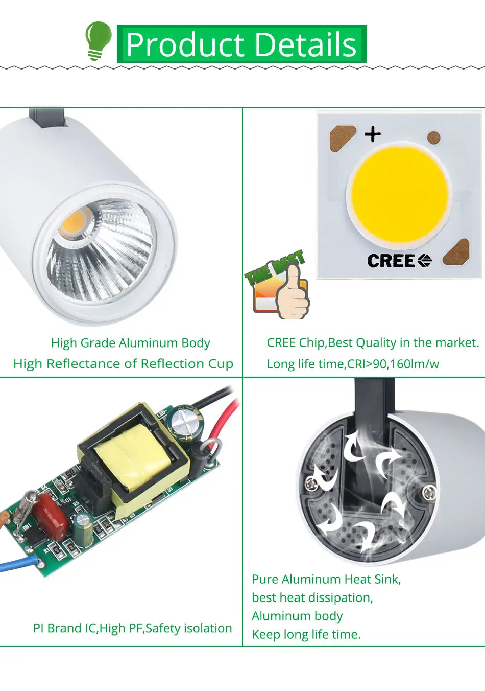 LED Track Light Spot Rail Lights 12W CREE Ceiling Clothing Shop Store Windows Spotlights Lighting COB Square Rail Lamps Fixtures (4)