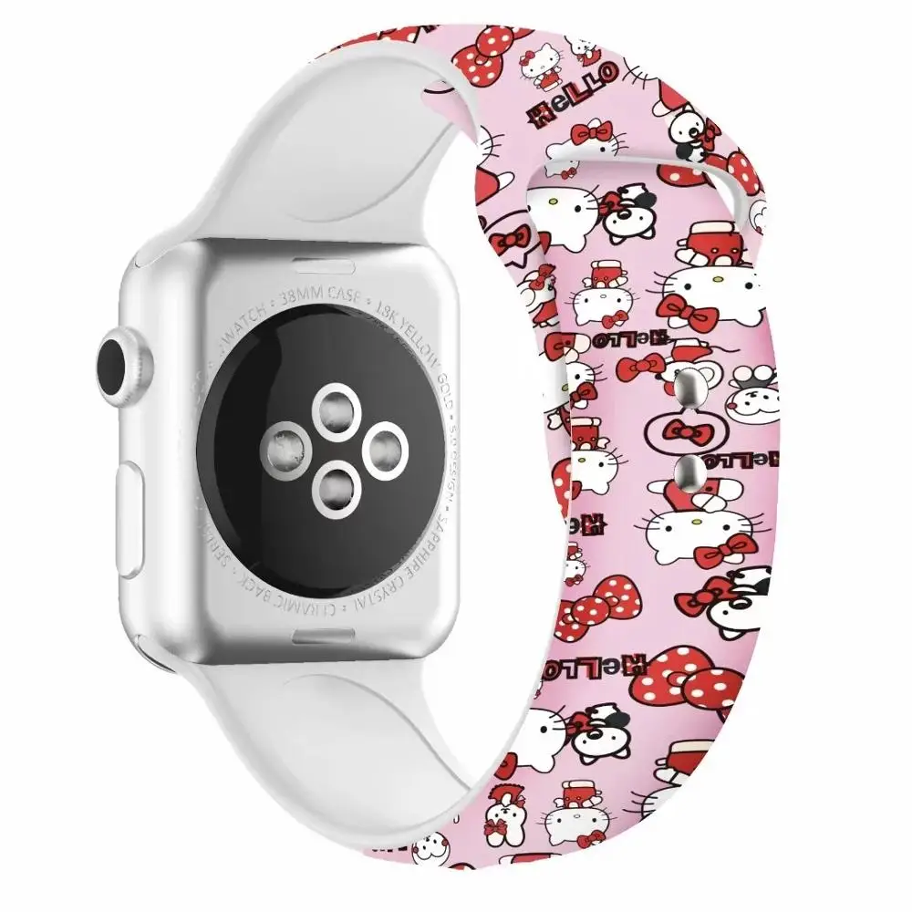 Силиконовый ремешок с 3D принтом Kitty для apple watch Series 4 3 2 1 iWatch 42 мм 38 40 44 Ремешки