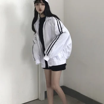 

Long Sleeve zipped Jacket Spring Autumn Women High Neck Athleisure Coats Patchwork Solid Striped Women Windbreaker