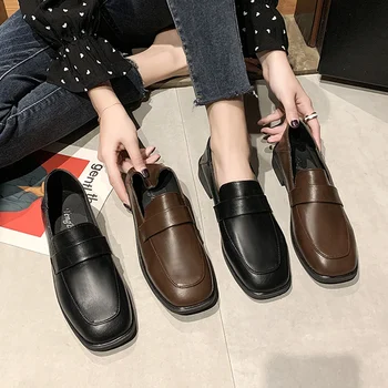 

Shoes Woman Flats Shallow Mouth All-Match Loafers With Fur 2020 Fashion Women's Autumn Oxfords Square Toe Casual Female