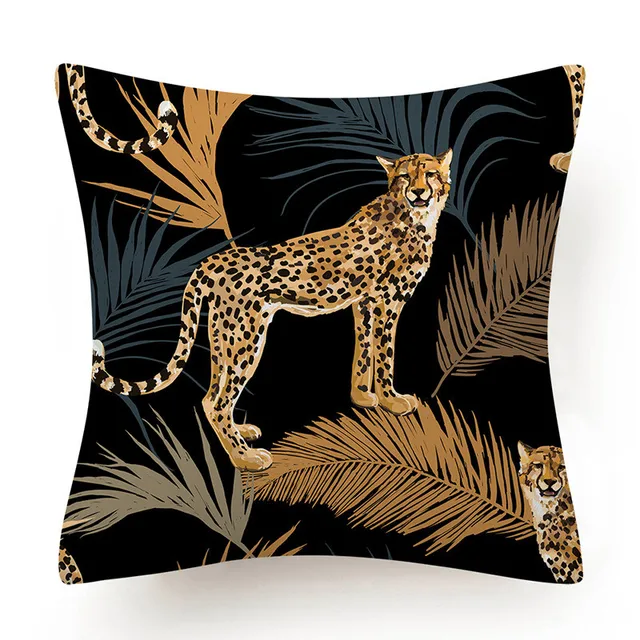 Tropical Jungle Cushion Cover 45x45 Polyester Tiger Leopard Printed Pillowcase Decorative Sofa Cushions Palm Leaf Pillowcover 016