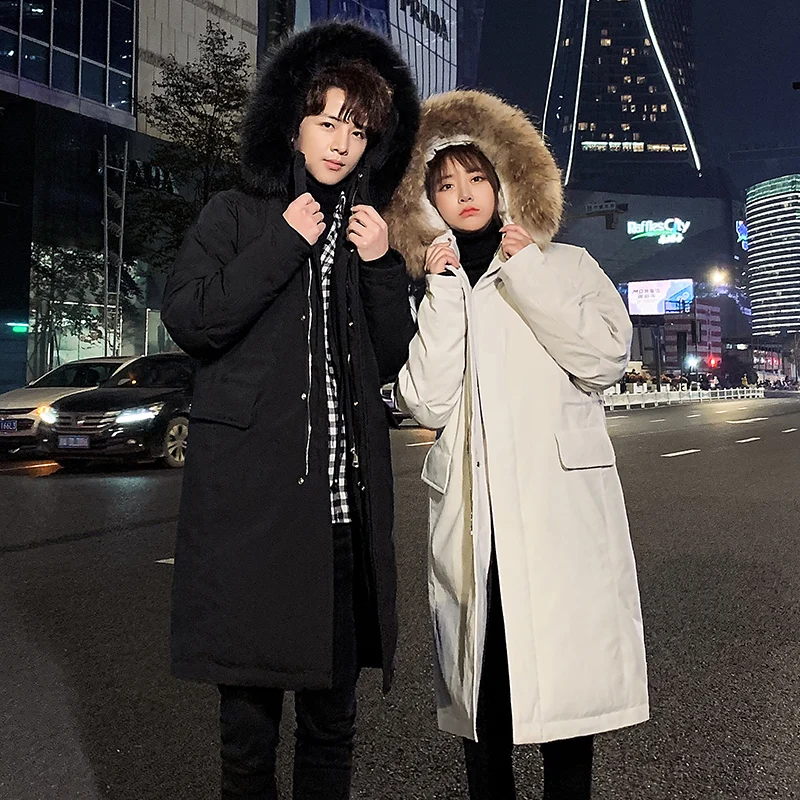 

Зимняя одежда, новинка 2021, пуховик, мужское длинное модное Брендовое Свободное пальто с капюшоном, парная утепленная Холодная куртка, большое меховое теплое пальто