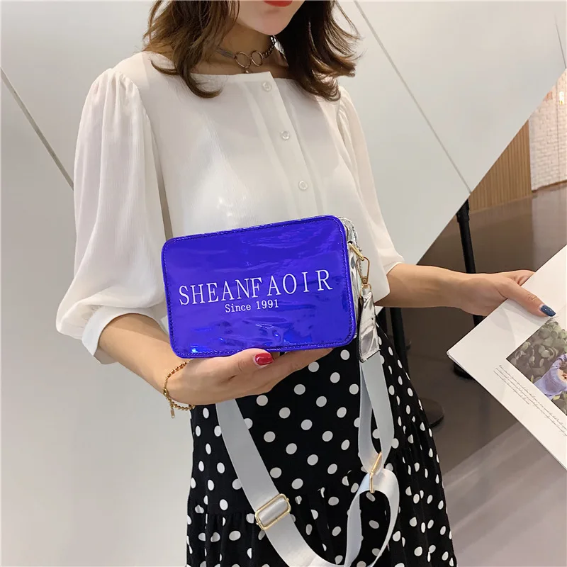 

Fashion Bag Women's 2019 Summer New Style WOMEN'S Bag Versitile Fashion Square Sling Bag Patent Leather Laser Lettered Crossbody