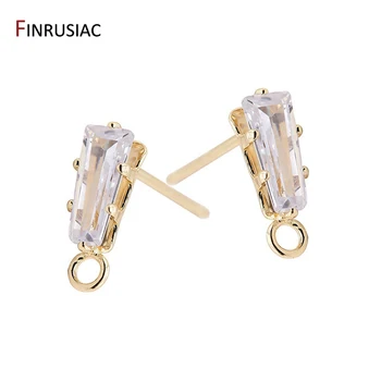 

Korean Fashion Earrings Making Accessories Plated 14k gold Zirconia rectangle Post Earring Findings Materials Crafts Wholesale