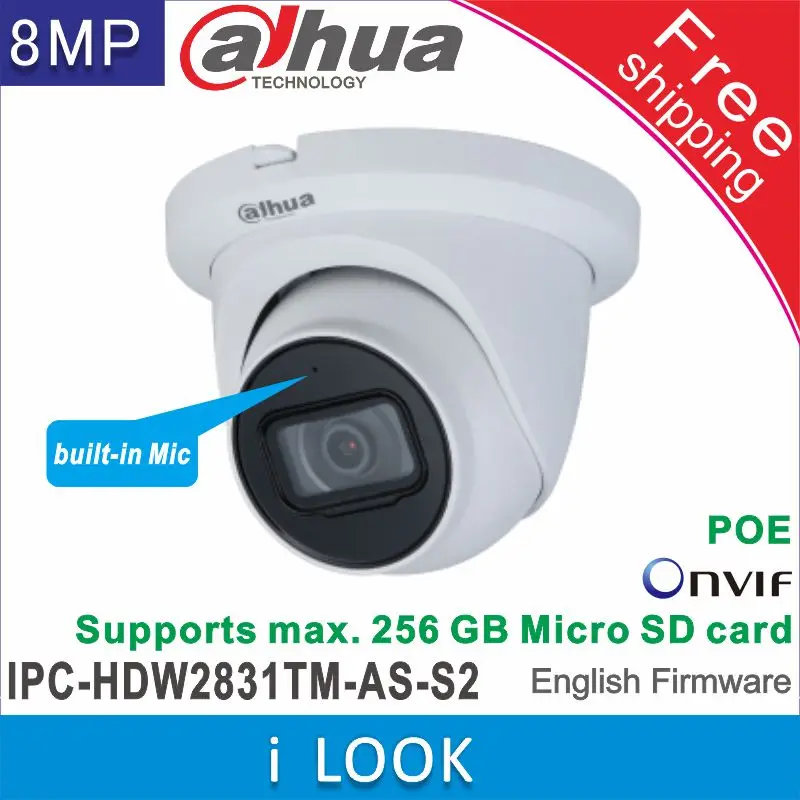 Бесплатная доставка Dahua IPC-HDW2831TM-AS-S2 8 Мп POE встроенный микрофон и слот для SD-карты