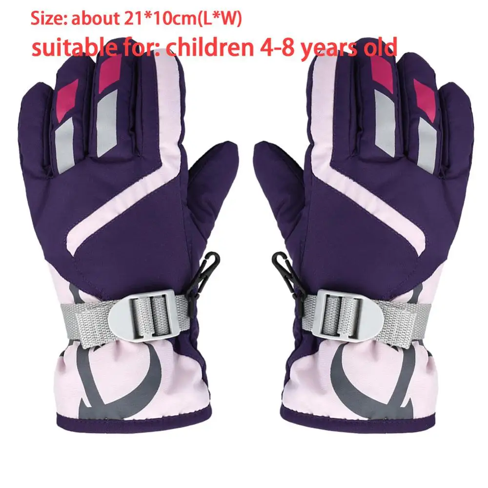 purple Gloves Детские зимние теплые перчатки водонепроницаемые противоскользящие перчатки для катания на лыжах и сноуборде с регулируемым ремнем перчатки для катания на лыжах на открытом воздухе - Цвет: purple Gloves