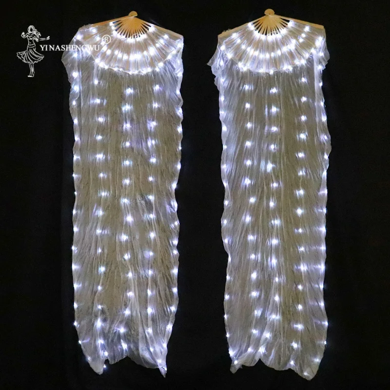 White Color LED Fan Bone More Led Belly Dance Performance Silk Fans