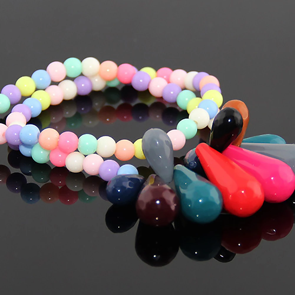 Kids DIY Hand Acrylic Beads Elastic String Mixed Color Acrylic Spacer Beads Elastic Stringed Kids DIY 3