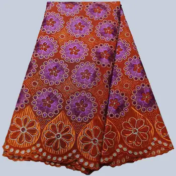 

Hot selling African lace fabric 2019 high quality Rhinestones French Peach color lace fabric for wedding dress 5yard/lot XFR04