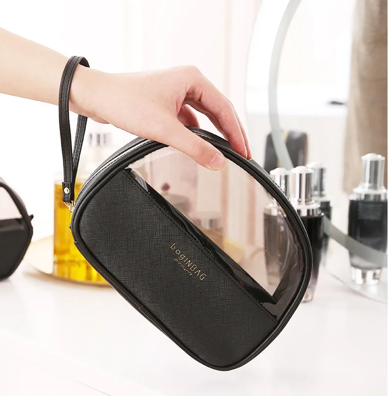 Fashion Cosmetic Bag PU Leather Transparent Cosmetic Bags Women beautician Small