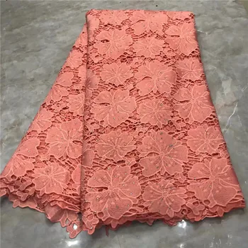 

2019 Latest African Lace Fabric High Quality Peach Color French Nigerian Net Lace Fabric With Stones To Party Wedding Dress