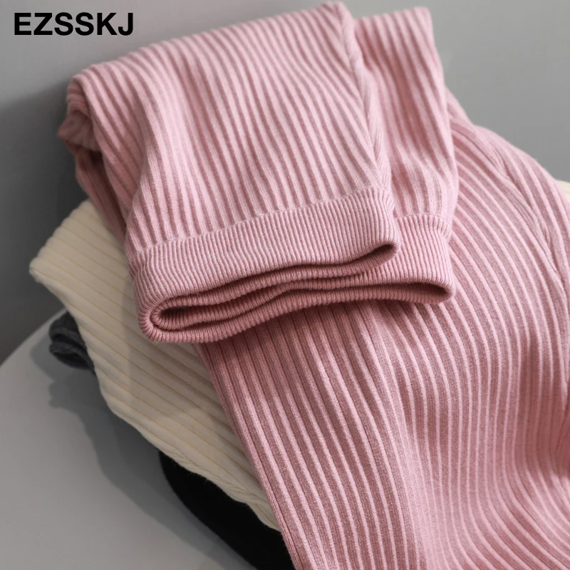 casual Elastic Waist Trousers Thick Knitted Women Harem Pants Autumn Winter Sport swear female sweater Radish pants Grandma