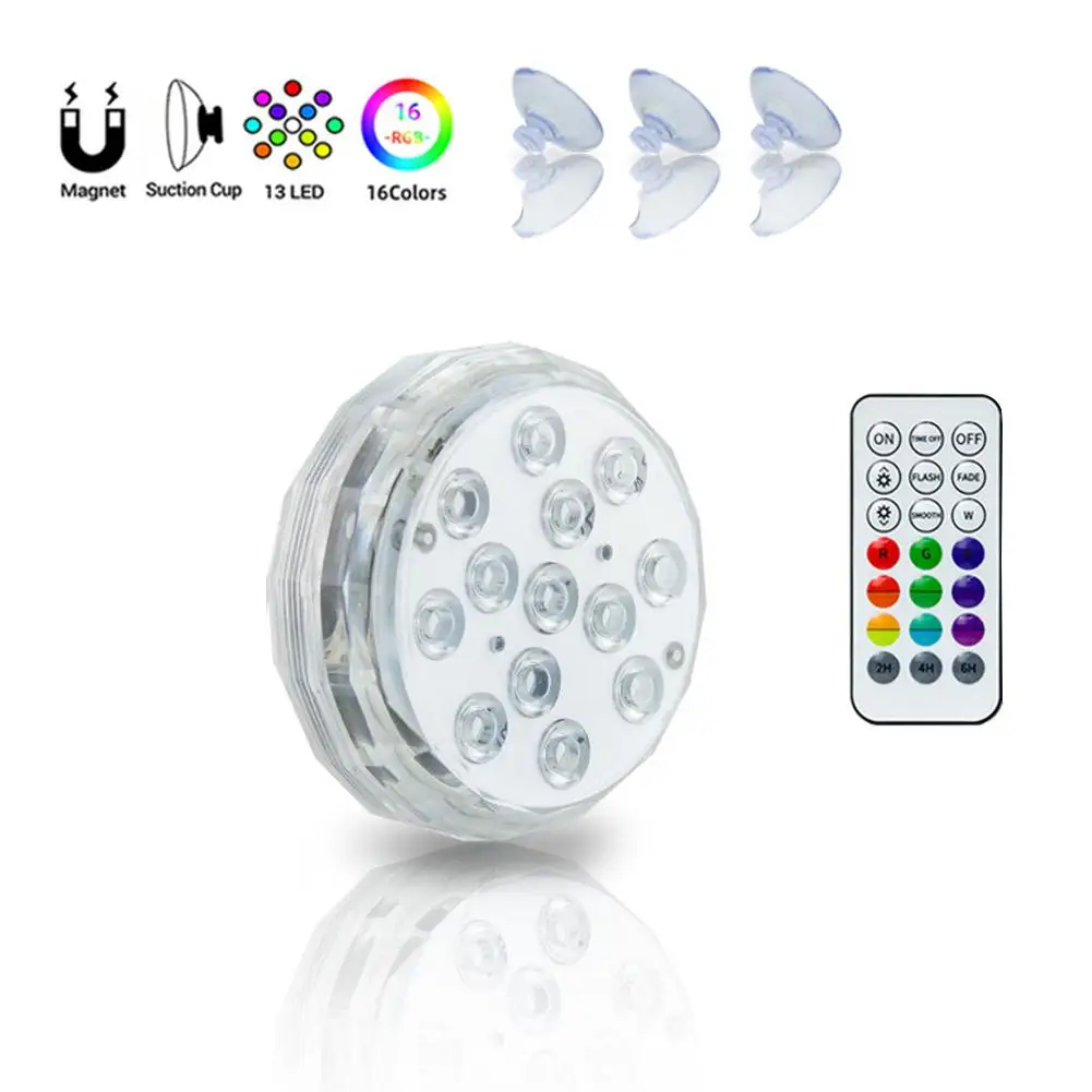 

IP68 Waterproof 13LED Underwater Lights Swimming Pool Lamp Fish Tank Light 21 keys RF Control RGB Lamp Suction cup with magnet