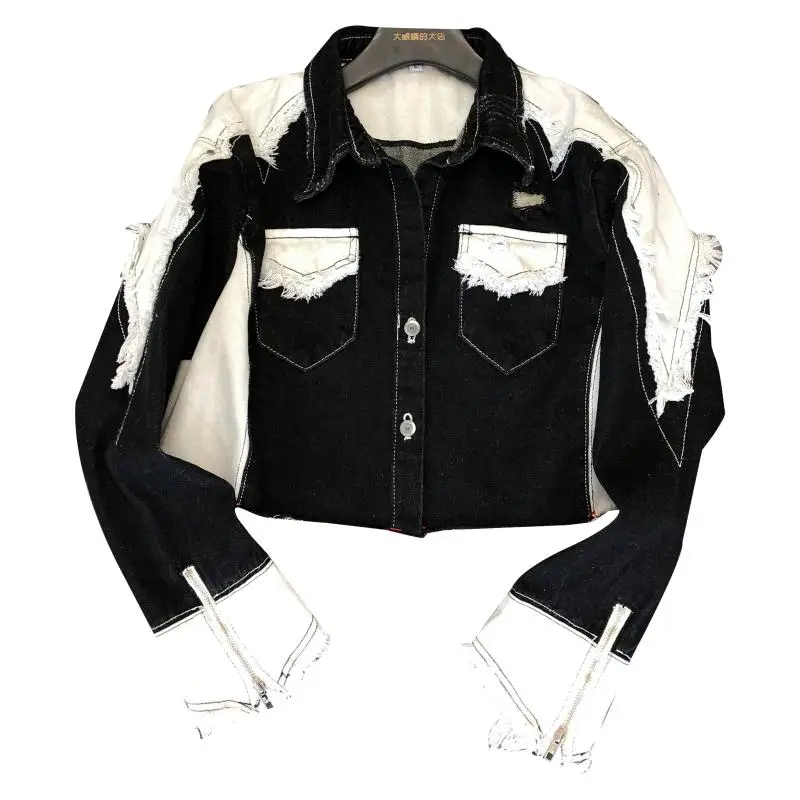 Новинка года; сезон осень; двустороннее джинсовое тонкое короткое пальто с длинными рукавами
