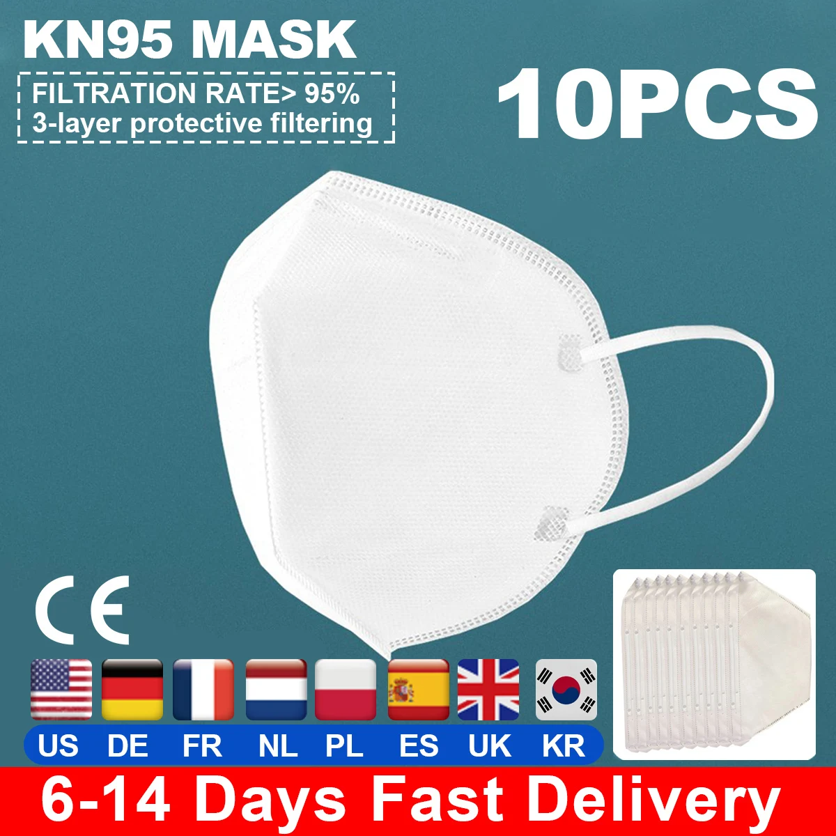 

Fast Delivery Hot Sale KN95 Dustproof Anti-fog Non-woven And Breathable Face Masks N95 Mask 95% Filtration Features as KF94 FFP1