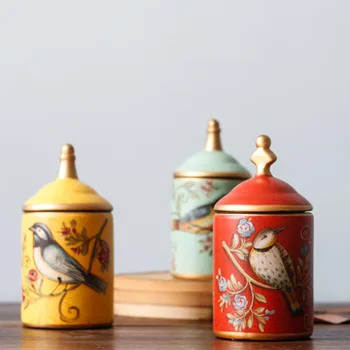 

Vintage Ceramic Kitchen Canister Jars Storage Bottles Retro Tea Candy Tin Sugar Pot Organizer Painted Storage Jar Cans Cooking