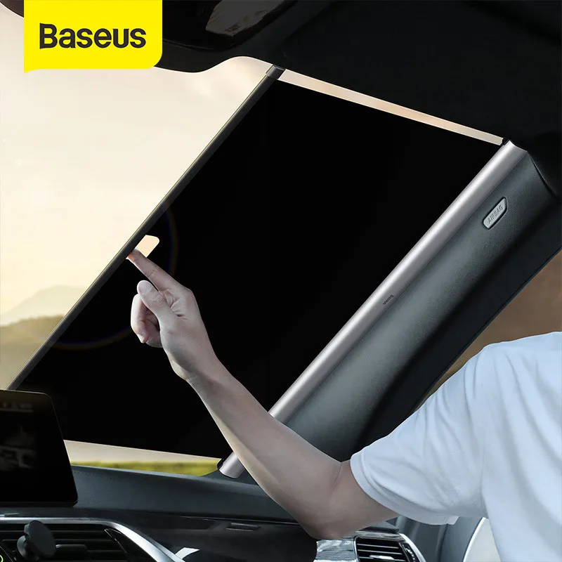 Baseus سيارة ظلة قابل للسحب الزجاج الأمامي نافذة السيارة الظل سيارة الجبهة الشمس كتلة السيارات النافذة الخلفية طوي الستار ظلة