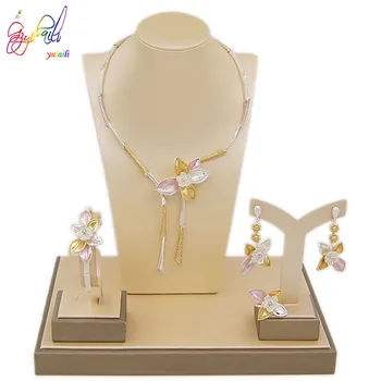 

Yulaili Dubai Gold Jewelry Sets Fashion Charm Choker Dangle Earring Bracelet Ring for Women Wedding Accessories Free Shipping