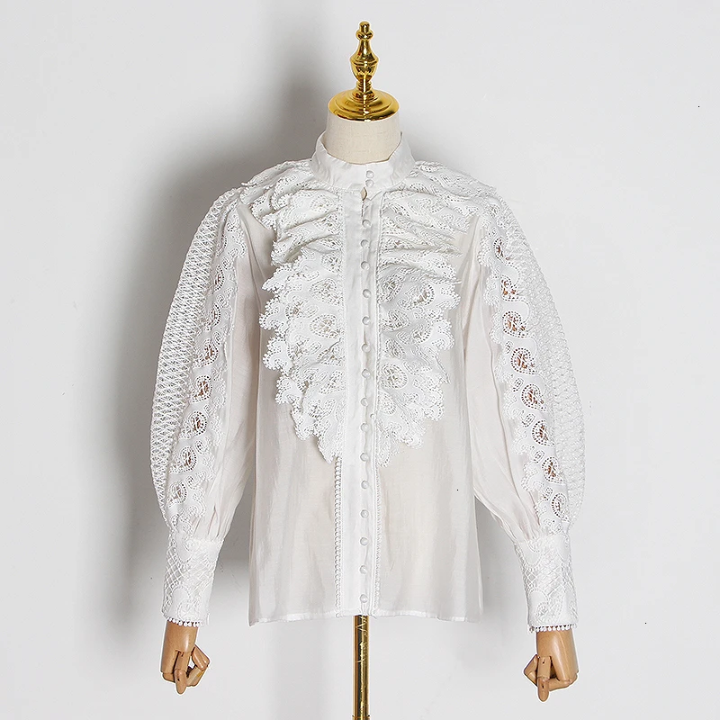 [EAM] Women White Burr Big Size Short Blouse New