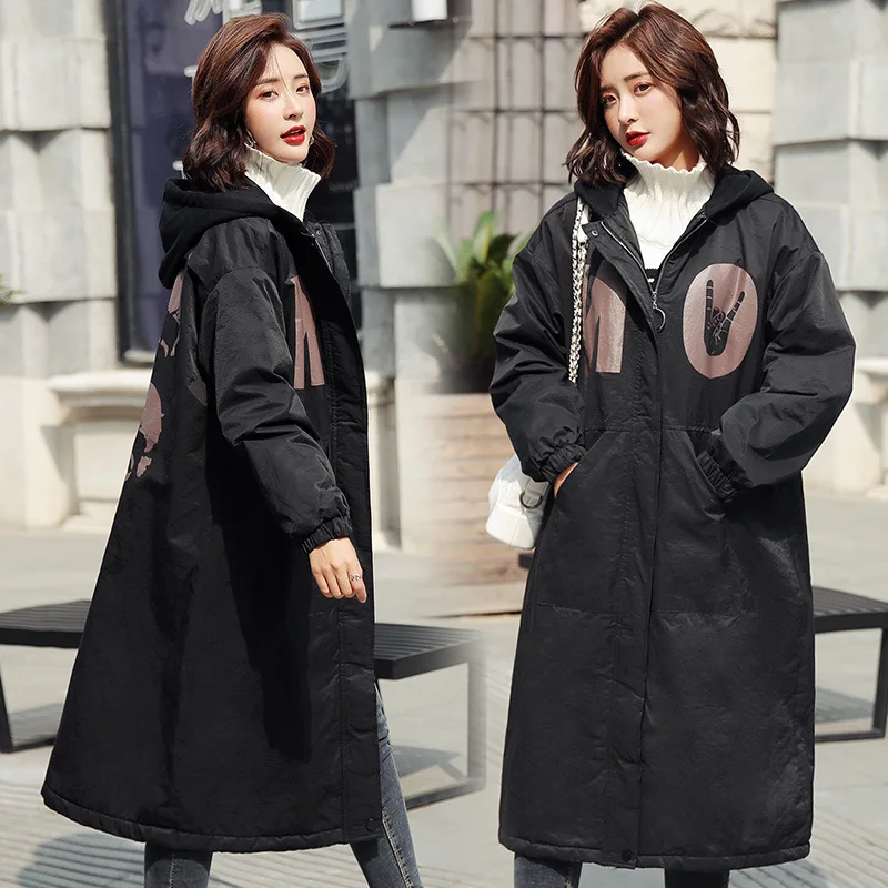 

Fashion Cotton-padded Jacket Coat Women's 2019 New Style Winter Students Simple Loose Thick Mid-length over-the-Knee Cotton Coat