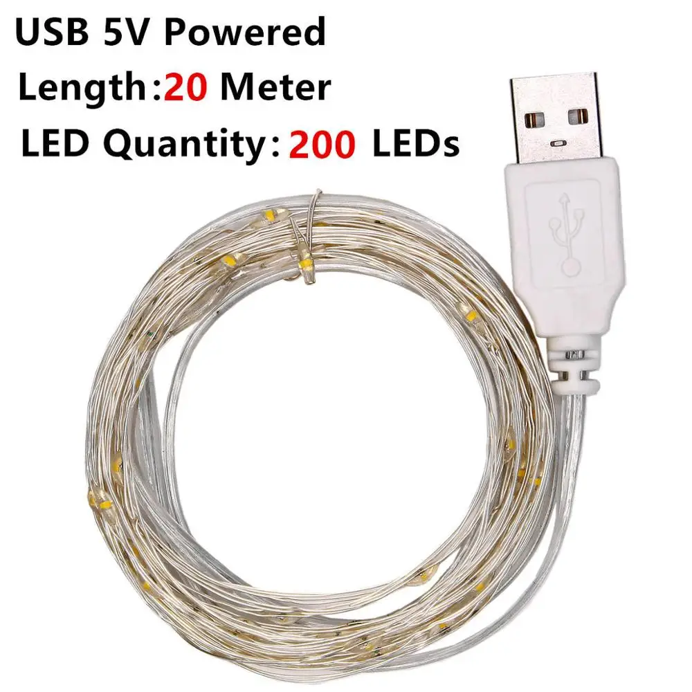 USB праздничный Сказочный светильник s гирлянда на батарейках светодиодный светильник-Гирлянда для украшения рождественской наружной гирлянды - Испускаемый цвет: 20M Powered by USB