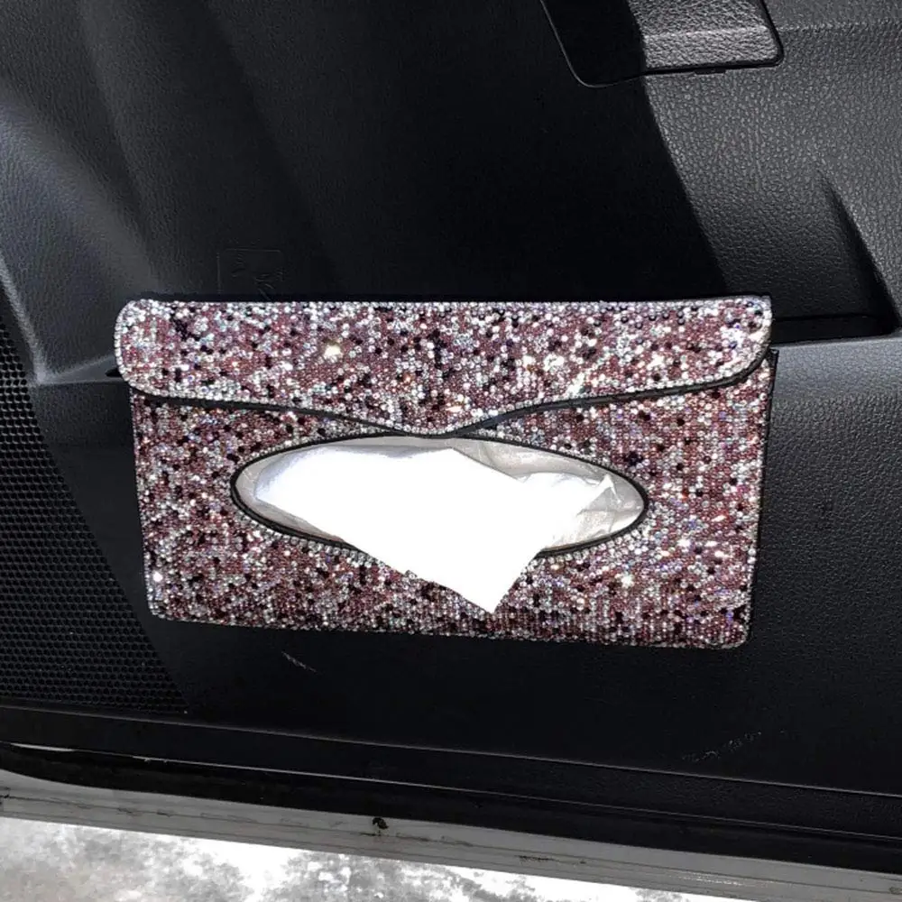 Bling автомобильный козырек держатель ткани кожа кристаллы бумажное полотенце чехол для женщин(розовый-новинка