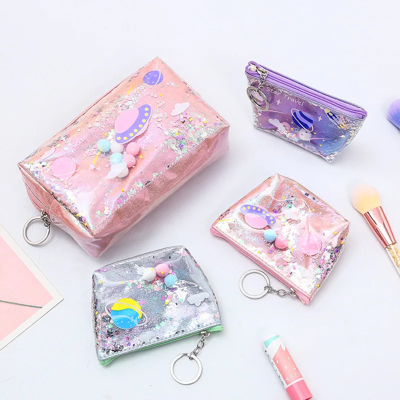 

Simple and stylish laser cosmetic bag quicksand coin storage bag durable waterproof hand in hand to take the bag
