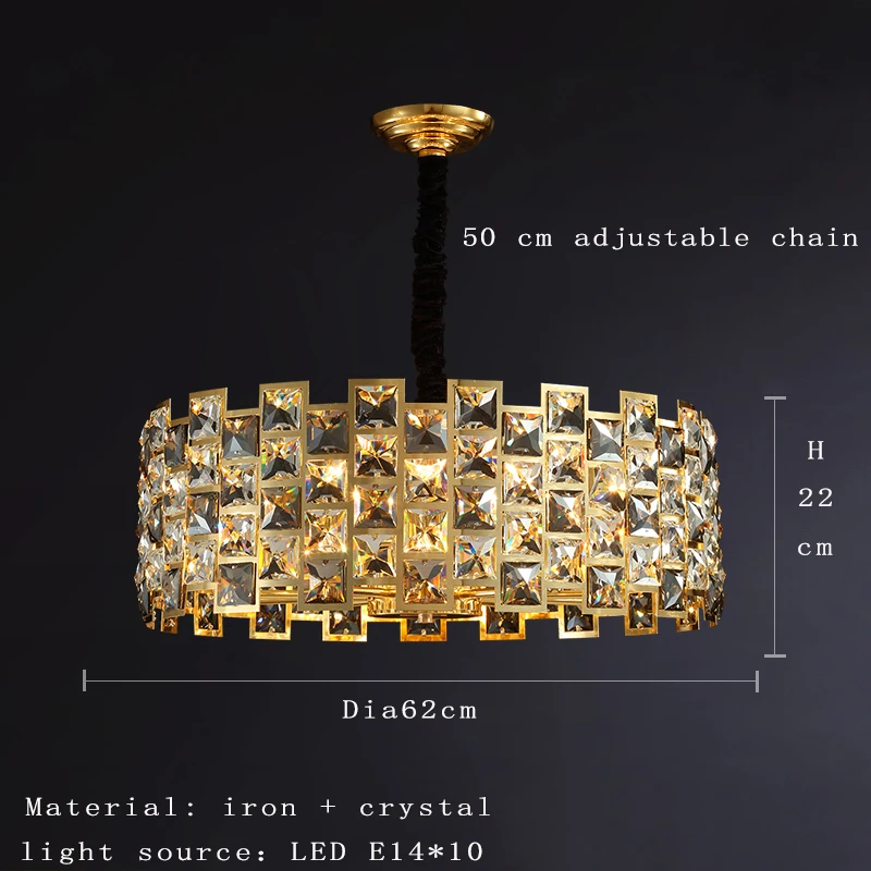 Nordic Golden Modern LED Ceiling chandelier Dining Room Decoration Lamp Square, Round Crystal Lamp mid century modern chandelier Chandeliers