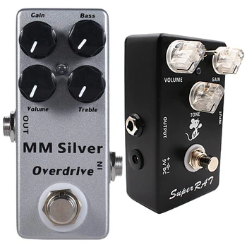

SEWS-MOSKY 2 Pcs Guitar Effect Pedal Effect Pedal Full Metal Shell True Bypass, Silver & Black