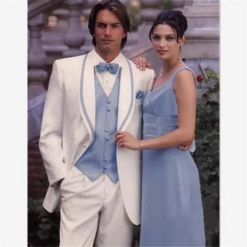 

New Classic Men’s Suit Smolking Noivo Terno Slim Fit Easculino Evening Suits For Men White Blue Wedding 3 Piece Groom Tuxedo Pro