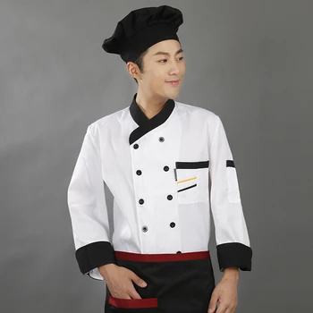 

High Quality Autumn Short&full Sleeve Chef Uniform Men Solid Polyester Kitchen Wear Cook Costumes Food Service Men Tops Shirt