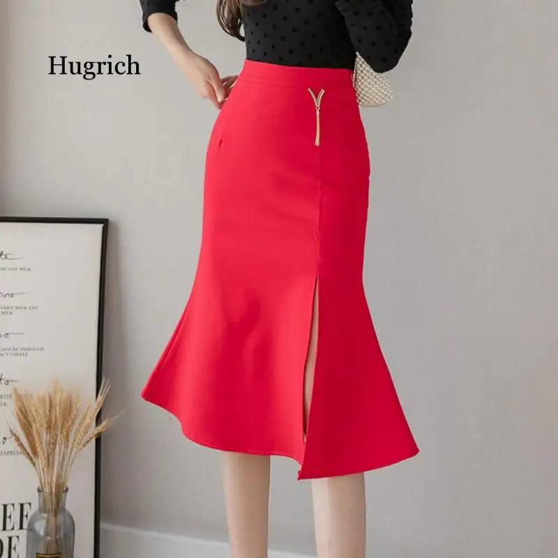 Women  High Waist Womens Elegant Ruffles Split for Women Stretch Casual Office Skirts