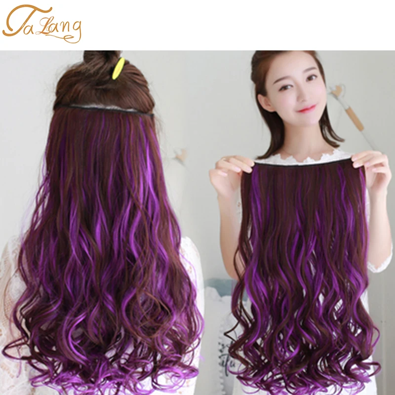 

TALANG 60cm Long Wavy 5 Clip In one Pieces Hair Extensions High Tempreture Synthetic Black Brown for Women Hairpieces