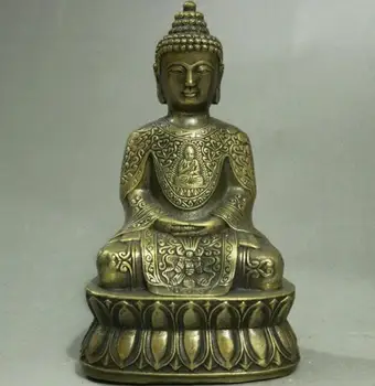 

5" China Tibetan Buddhism Bronze Shakyamuni Buddha Robe Buddha Statue Figurine
