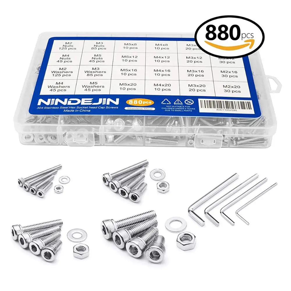 NINDEJIN 880 шт. Шестигранная головка с шестигранной головкой комплект винтов M2 M3 M4 M5
