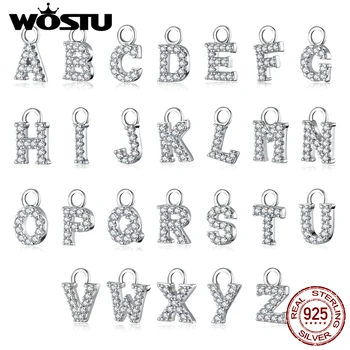 

WOSTU Real 925 Sterling Silver 26 Letter Alphabet Beads Clear Zircon Charm Fit Hoop Earrings DIY Necklace Wedding Jewelry BKP035