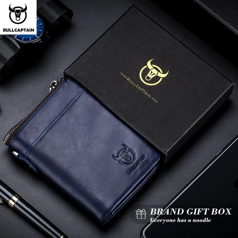 Bullcaptain Vintage Leather Buckle Wallet Coin Purse Wallet Card Men's Wallet Cartera Hombre Men's Handbag RFID Holder