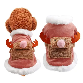 

Christmas Elk Pet Dog Costume Clothes Small Dogs Winter Warm Plush Thickening Powder Nose Elk Cotton Coat Jackets Puppy OZ
