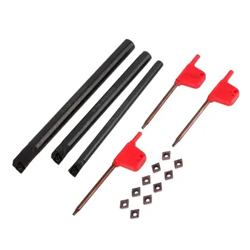 

3 Pcs SCLCR Boring Bar Tool Holder with 3pcs Wrenches 10pcs CCMT0602 Carbide Insert Blades For Lathe Turning Tools