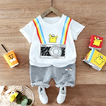 

HYLKIDHUOSE 2020 Summer Baby Girls Boys Clothing Sets Infant Short Sleeve Cartoon T Shirt Shorts Children Vacation Clothing
