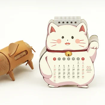 

1Pc Desk Calendar Compact Adorable Practical Fortune Cat Calendar 2021 Calendar Paper Calendar for Bedroom Living Room