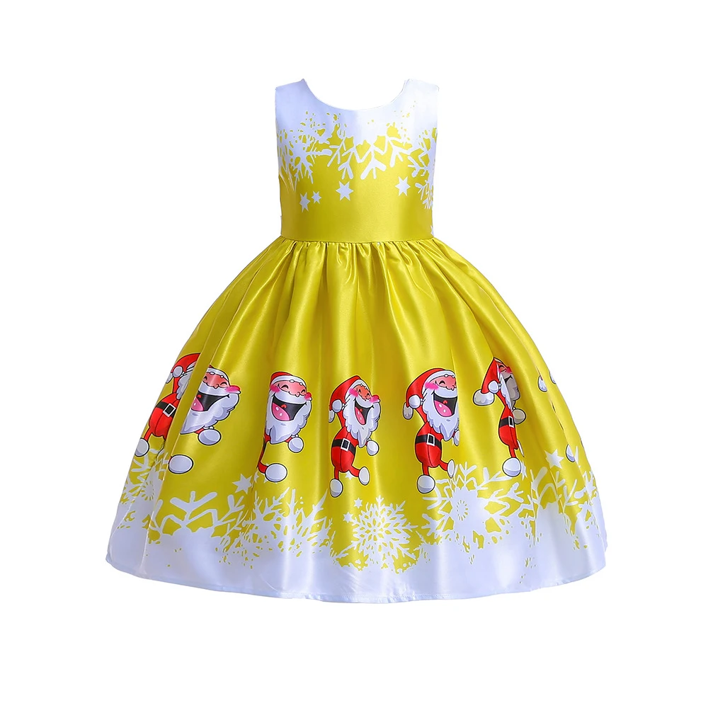 Милое рождественское платье принцессы; вечерние Детские платья с принтом; платье для маленьких девочек; сезон лето-осень; vestidos; костюм; Robe Fille - Цвет: Yellow